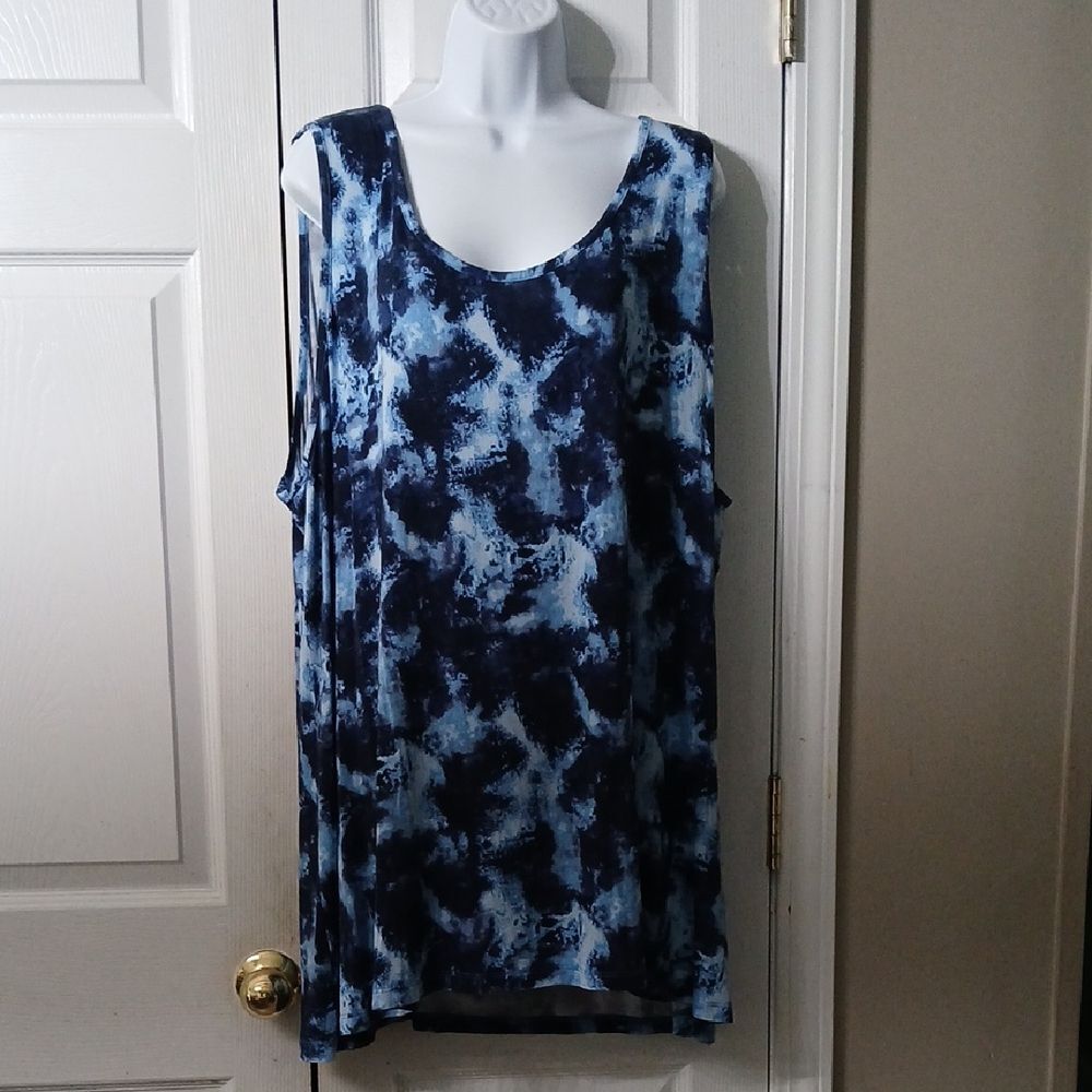 LOGO Layers Lori Goldstein blue white tie dye tank tunic Sz 4X NWOT